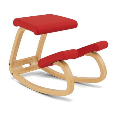 Krzesło ergonomiczne Variable czerwone Revive 634, jasnobrązowe drewno Varier