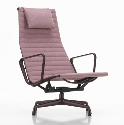 Aluminium-EA 124-Sessel, Stoff Cosy 2 Paler Rose – Gestell in Burgunderrot von Vitra