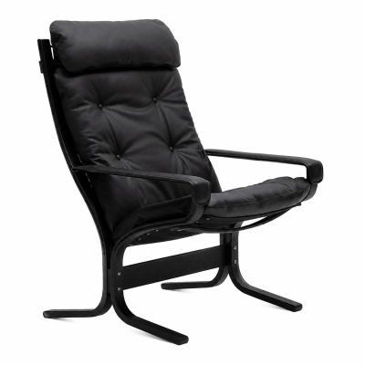 Fotel Siesta Classic High z podłokietnikami - Czarna skóra, Czarny dąb LK Hjelle