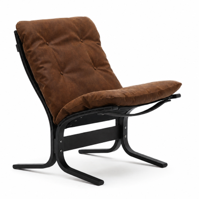 Fotel Siesta Classic Low - Koniakowa skóra, Czarny dąb LK Hjelle