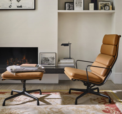 Fotel Soft Pad Chair EA 222 Tkanina Track Mustard - podstawa aluminiowa Vitra
