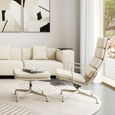 Fotel Soft Pad Chair EA 222 Tkanina Track Soft Cream - podstawa aluminiowa Vitra