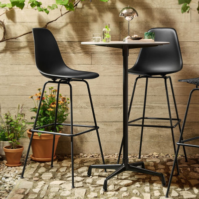 Krzesło barowe Eames Plastic RE High niebieskie - czarna podstawa Vitra