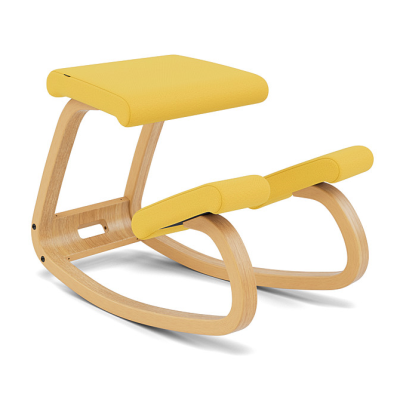 Krzesło ergonomiczne Variable żółte Revive 424, jasnobrązowe drewno Varier