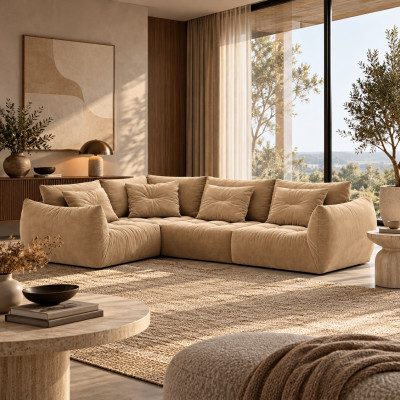Sofa narożna Bloom beżowy welur Micadoni